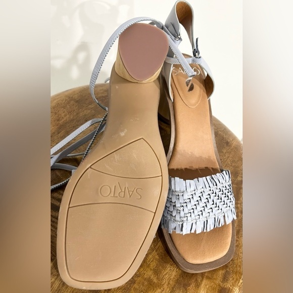 NEW Anthropologie Sarto‎ by Franco Sarto Fringe Heeled Sandals Light Blue 8 - Picture 8 of 10